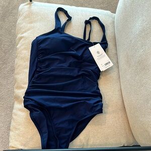 Athleta Square Neck One Piece Swimsuit size SP Dress Blue